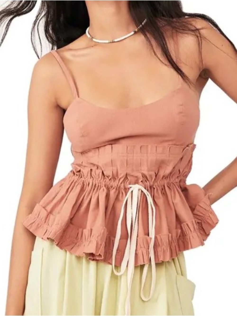 Free People Luna Corset Top in Iced Chai Pink Cotton Criss Cross Straps Size XS